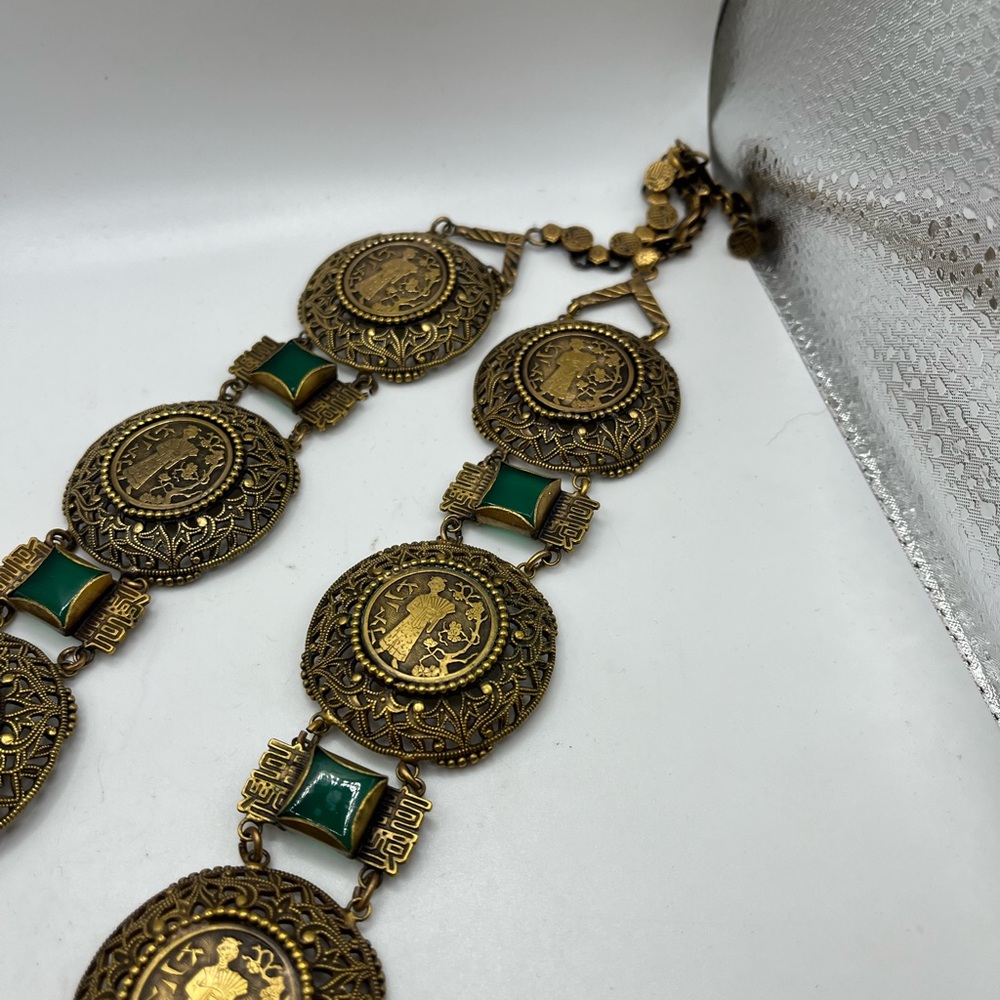 RARE Joseff Of Hollywood Necklace Asian Motif  Faux Chrysoprase 32” long - Picture 6 of 14